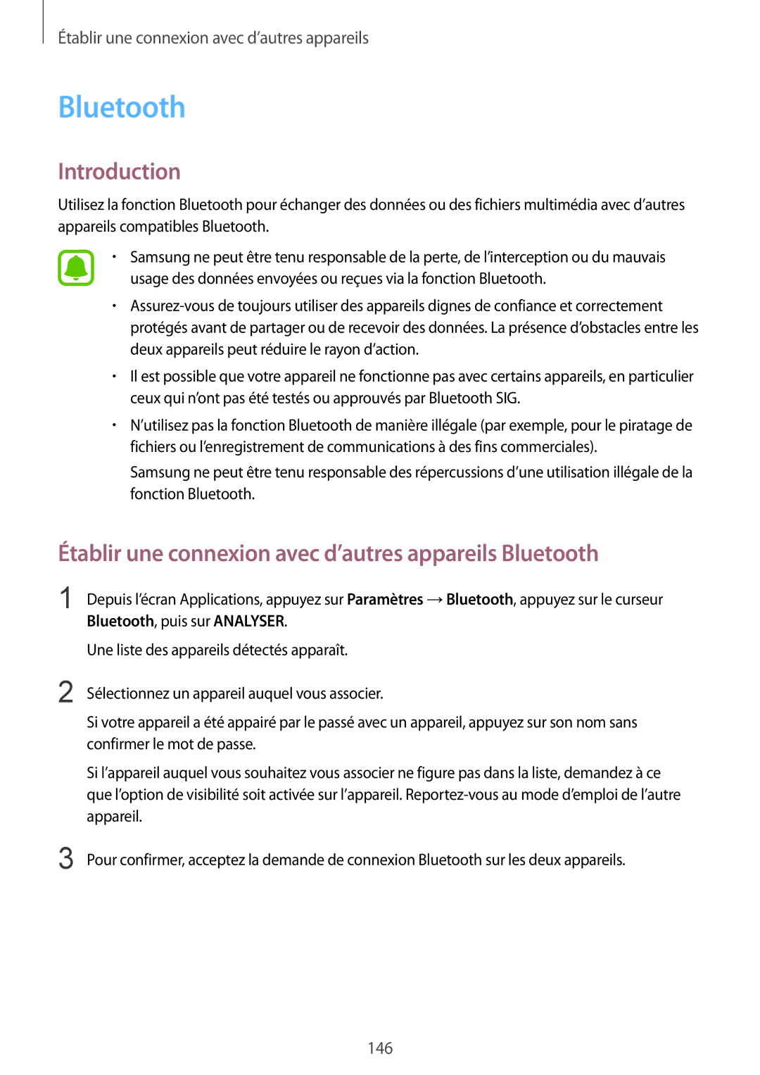 Samsung SM-N915FZKYXEF, SM-N915FZWYXEF manual Établir une connexion avec d’autres appareils Bluetooth 