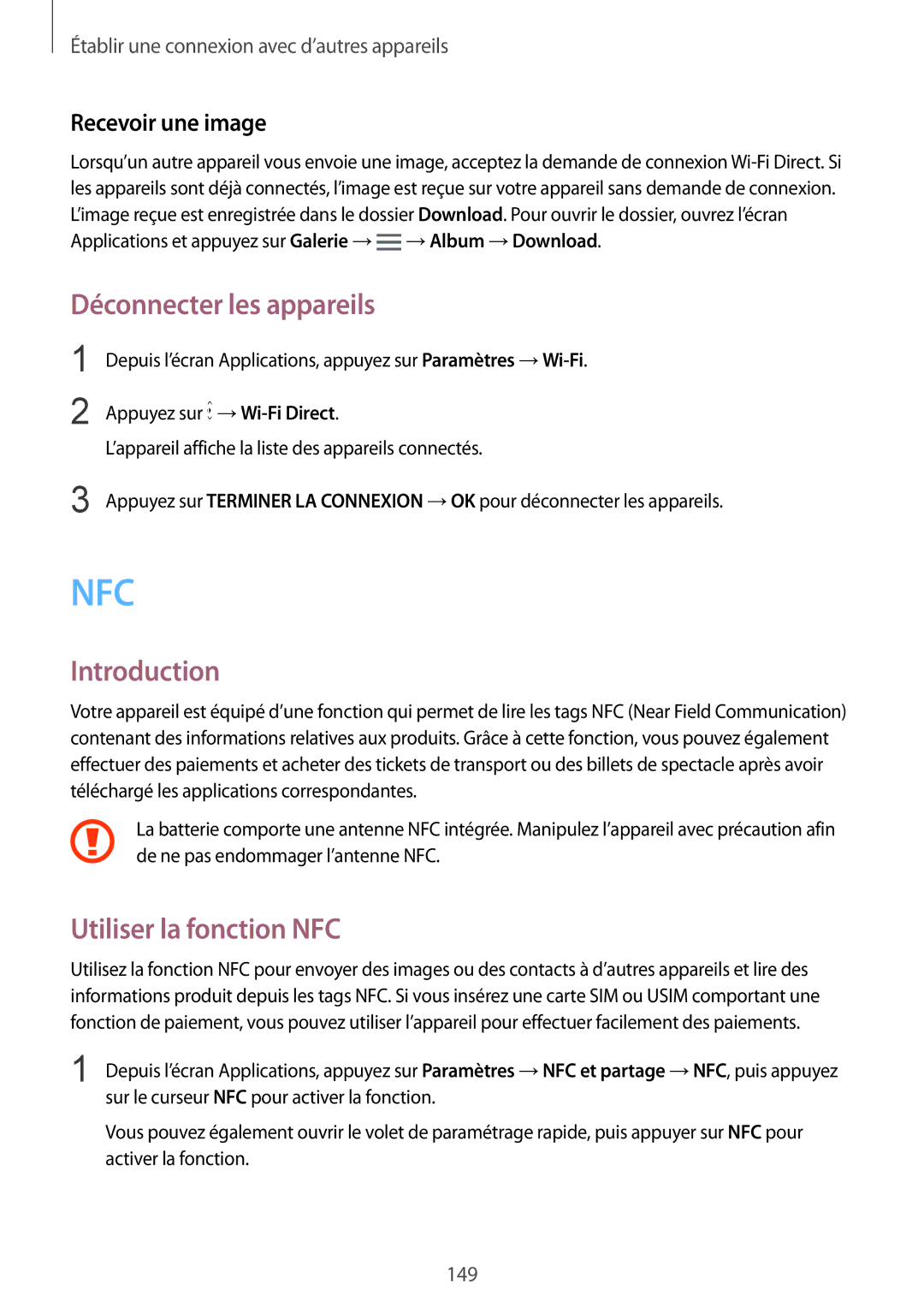 Samsung SM-N915FZWYXEF, SM-N915FZKYXEF manual Déconnecter les appareils, Utiliser la fonction NFC 