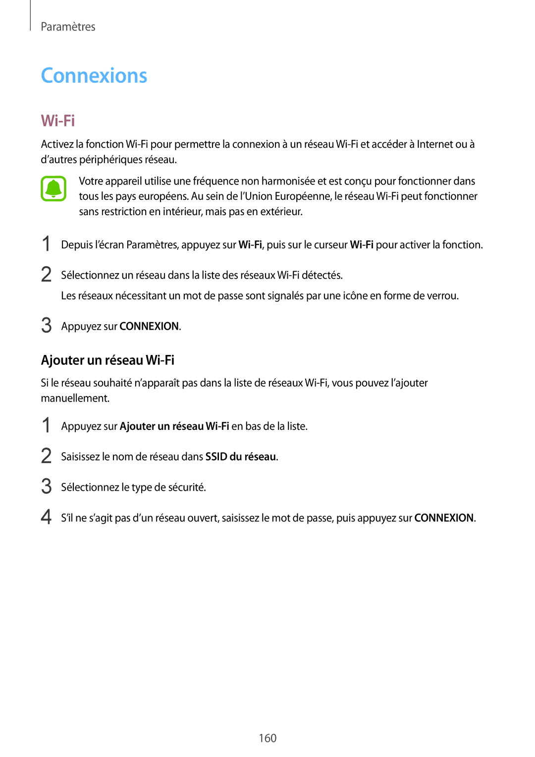 Samsung SM-N915FZKYXEF, SM-N915FZWYXEF manual Connexions, Ajouter un réseau Wi-Fi 