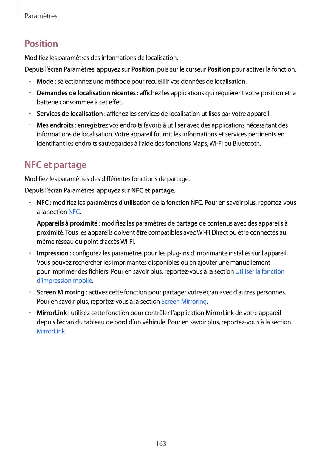 Samsung SM-N915FZWYXEF, SM-N915FZKYXEF Position, NFC et partage, Modifiez les paramètres des informations de localisation 