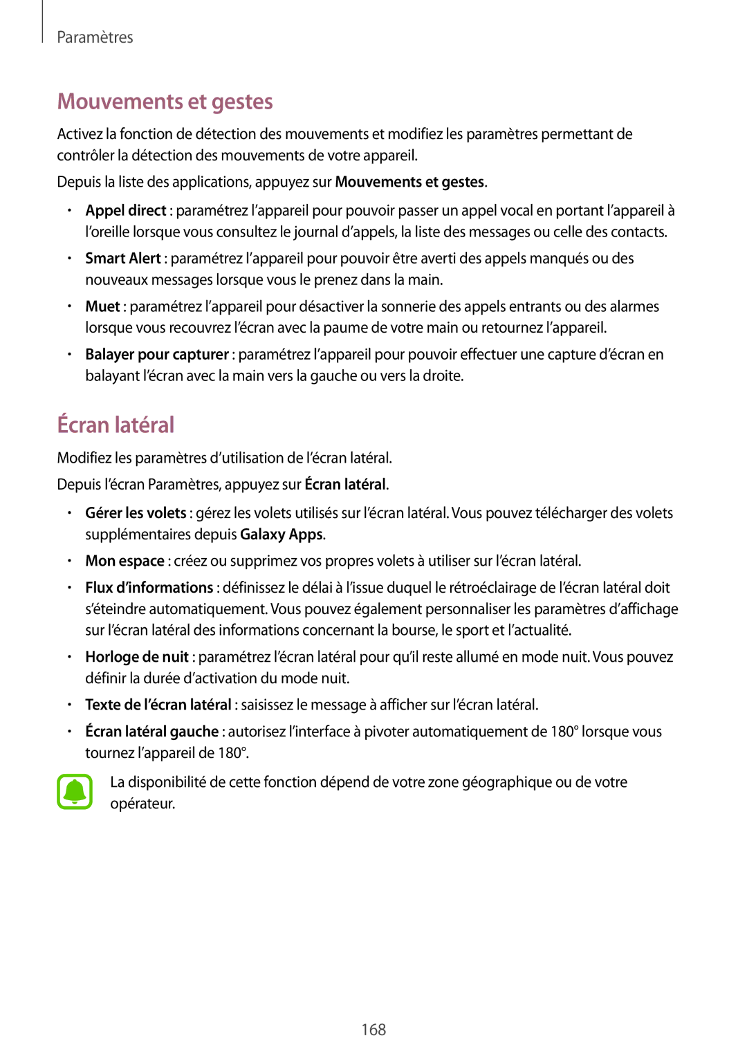 Samsung SM-N915FZKYXEF, SM-N915FZWYXEF manual Mouvements et gestes, Écran latéral 