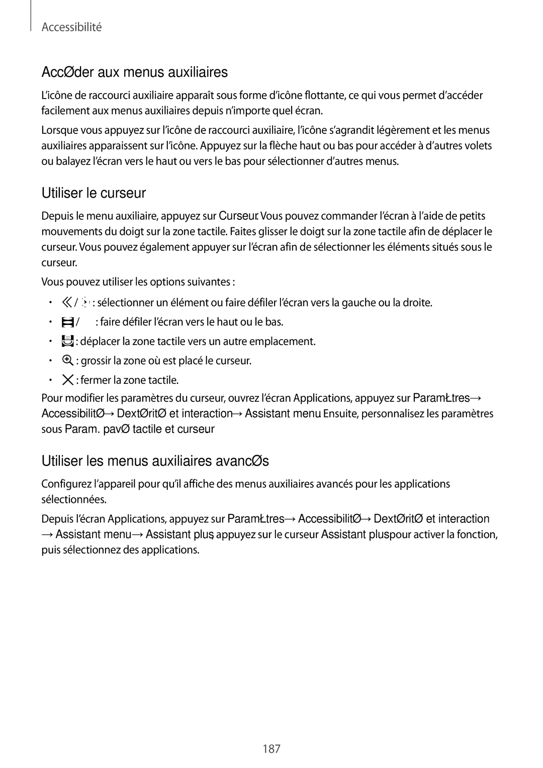 Samsung SM-N915FZWYXEF manual Accéder aux menus auxiliaires, Utiliser le curseur, Utiliser les menus auxiliaires avancés 