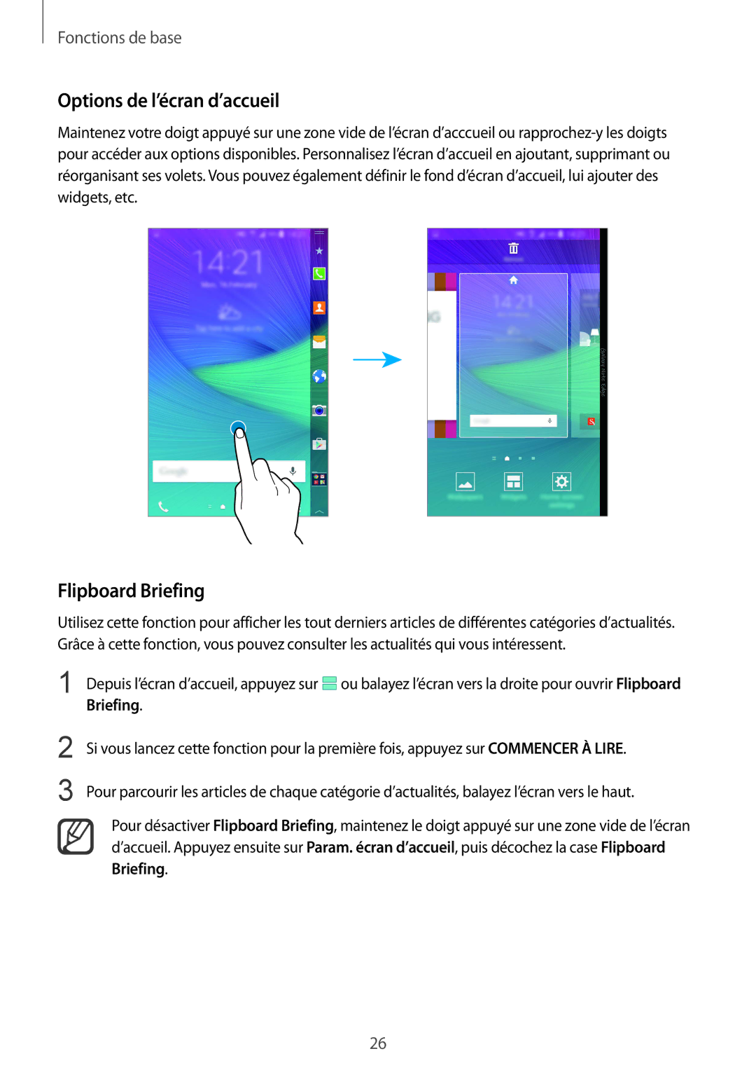 Samsung SM-N915FZKYXEF, SM-N915FZWYXEF manual Options de l’écran d’accueil, Flipboard Briefing 