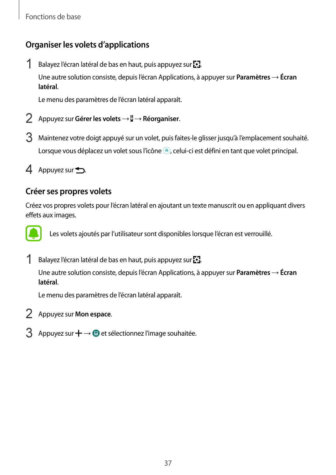 Samsung SM-N915FZWYXEF, SM-N915FZKYXEF manual Organiser les volets d’applications, Créer ses propres volets, Appuyez sur 
