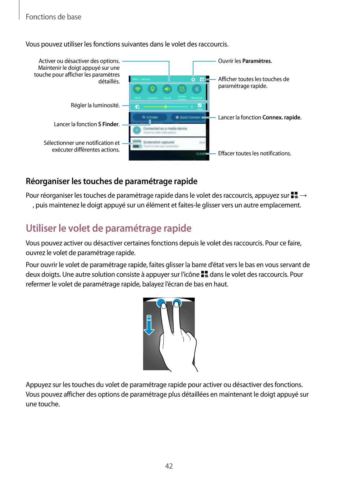 Samsung SM-N915FZKYXEF manual Utiliser le volet de paramétrage rapide, Réorganiser les touches de paramétrage rapide 