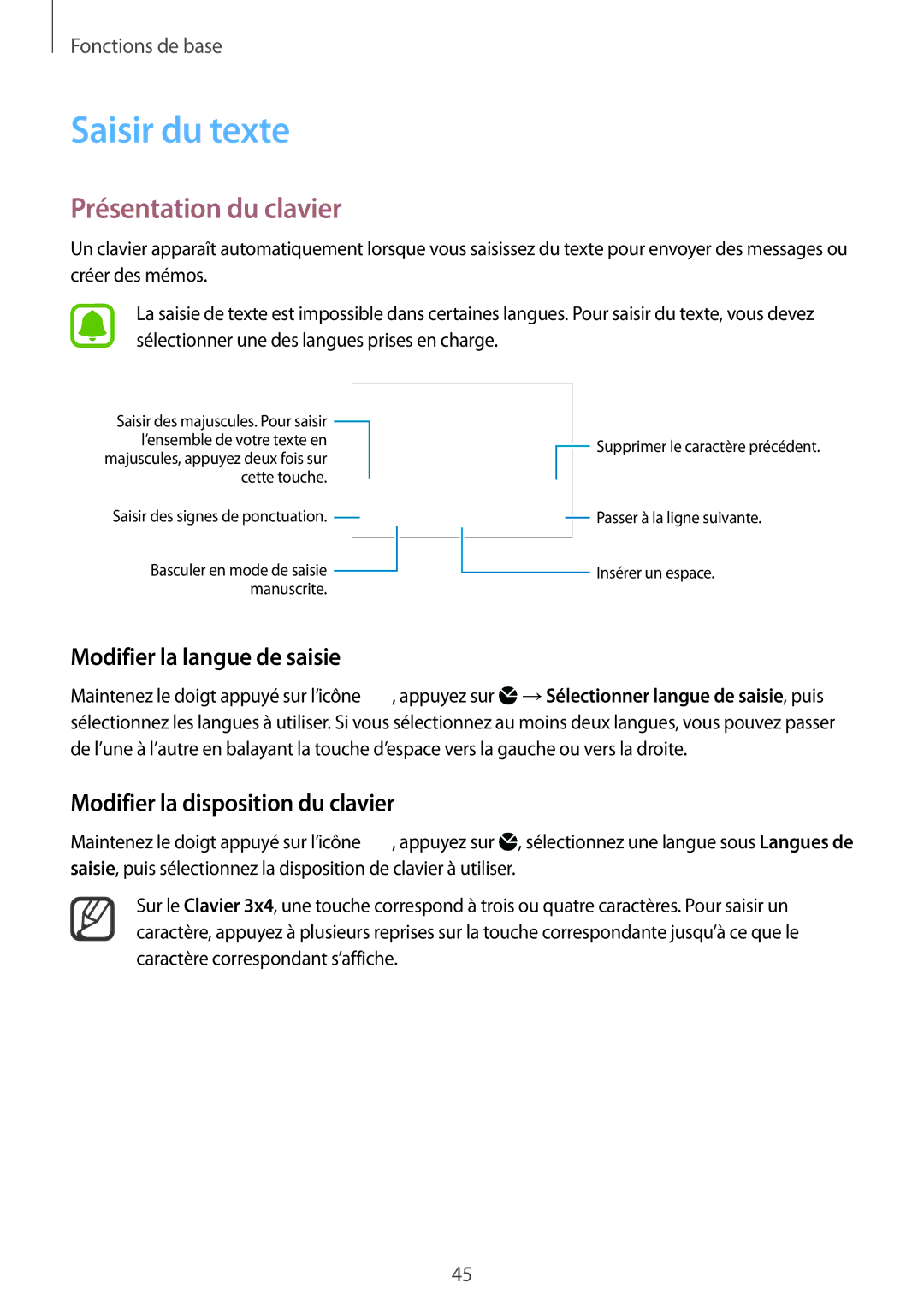 Samsung SM-N915FZWYXEF, SM-N915FZKYXEF manual Saisir du texte, Présentation du clavier, Modifier la langue de saisie 