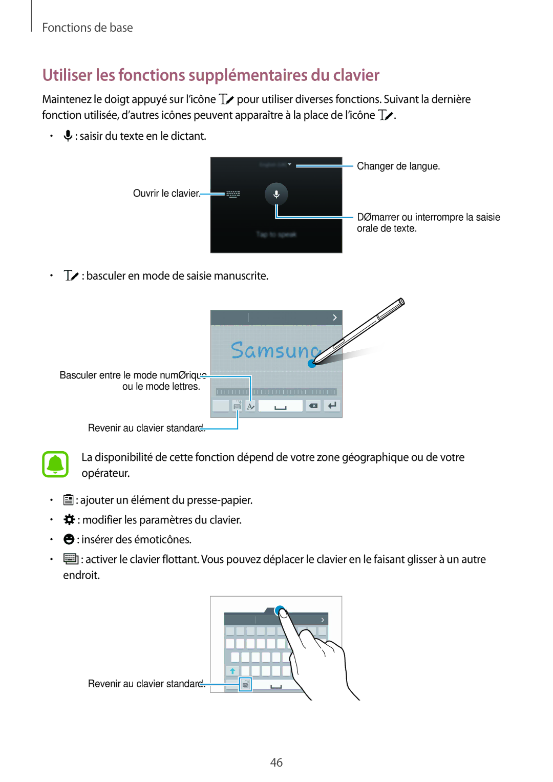 Samsung SM-N915FZKYXEF, SM-N915FZWYXEF Utiliser les fonctions supplémentaires du clavier, Saisir du texte en le dictant 