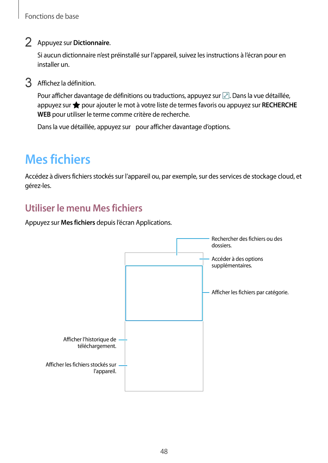 Samsung SM-N915FZKYXEF manual Utiliser le menu Mes fichiers, Appuyez sur Mes fichiers depuis l’écran Applications 