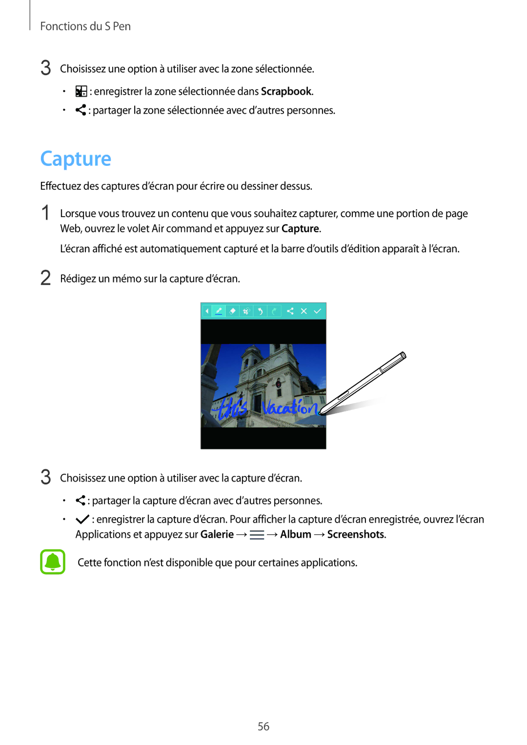 Samsung SM-N915FZKYXEF Web, ouvrez le volet Air command et appuyez sur Capture, Rédigez un mémo sur la capture d’écran 