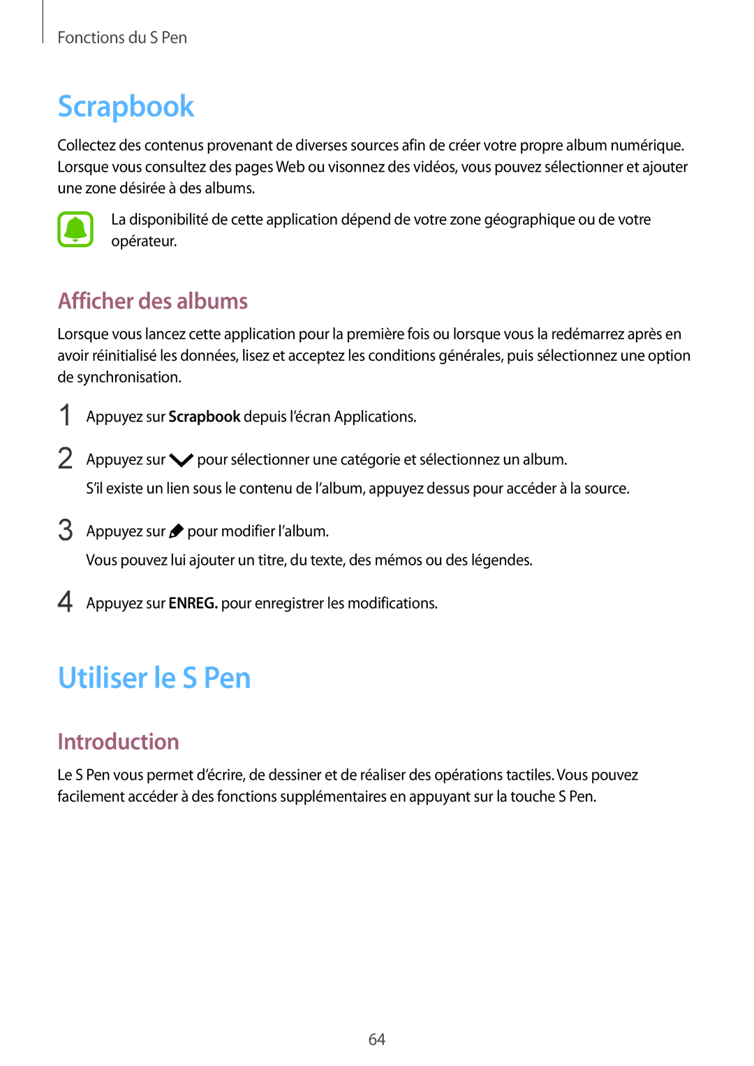 Samsung SM-N915FZKYXEF, SM-N915FZWYXEF manual Scrapbook, Utiliser le S Pen, Afficher des albums 