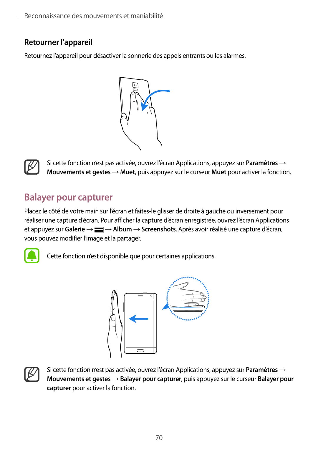 Samsung SM-N915FZKYXEF, SM-N915FZWYXEF manual Balayer pour capturer, Retourner l’appareil 