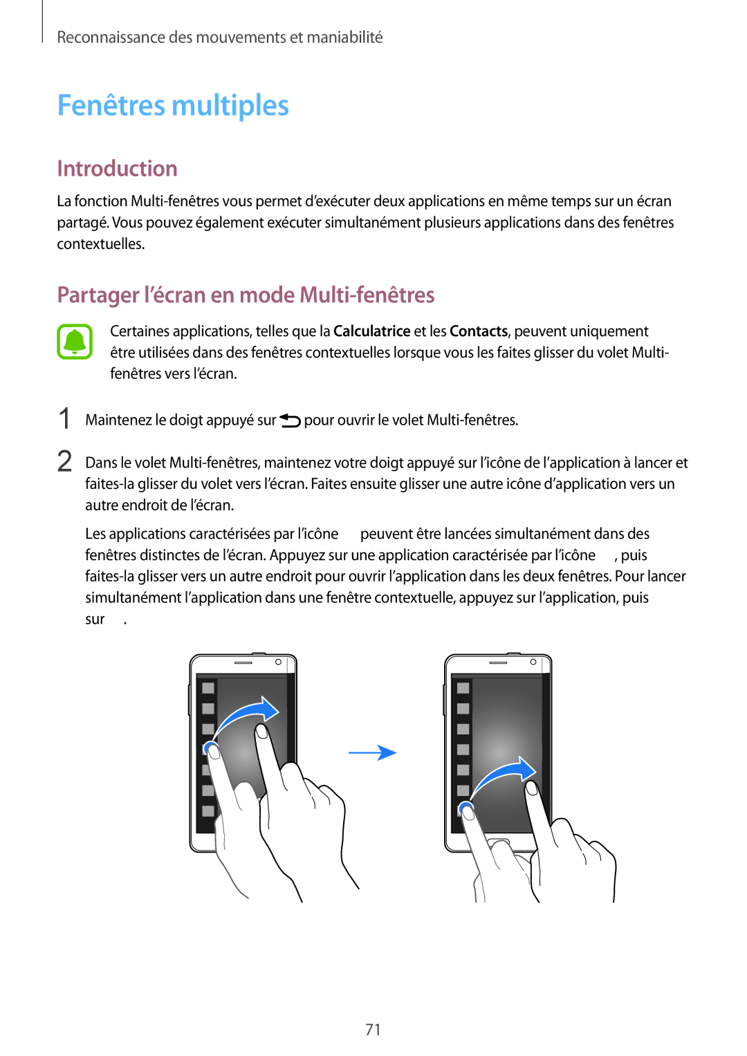 Samsung SM-N915FZWYXEF, SM-N915FZKYXEF manual Fenêtres multiples, Partager l’écran en mode Multi-fenêtres, Sur 