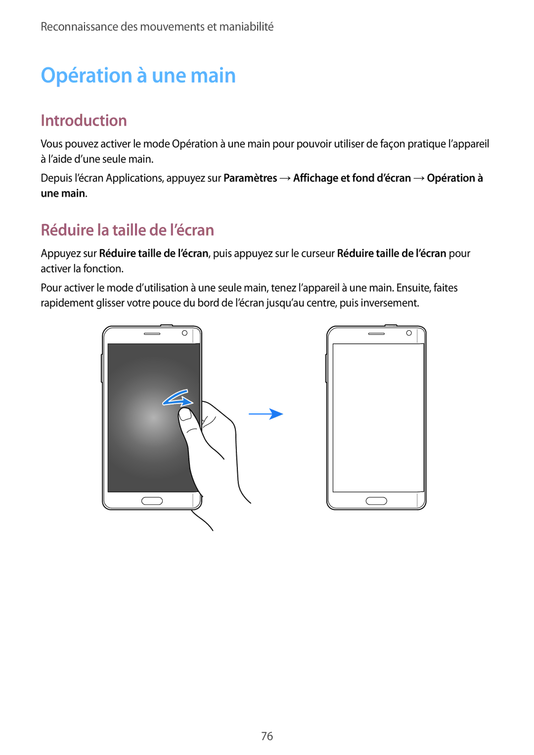 Samsung SM-N915FZKYXEF, SM-N915FZWYXEF manual Opération à une main, Réduire la taille de l’écran 