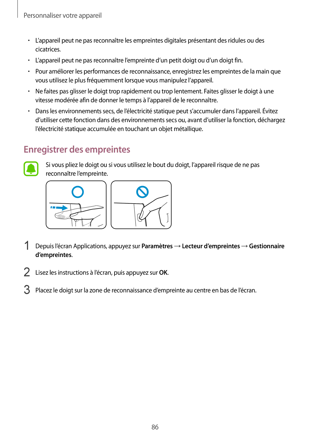 Samsung SM-N915FZKYXEF, SM-N915FZWYXEF manual Enregistrer des empreintes 