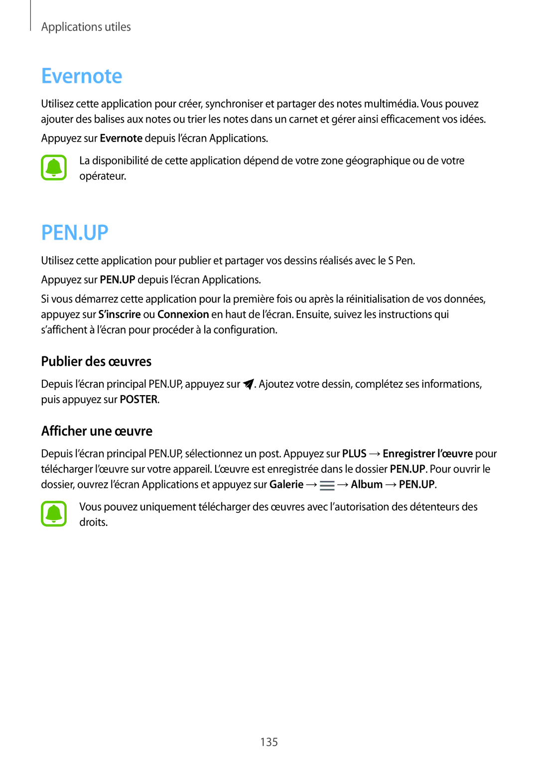 Samsung SM-N915FZWYXEF, SM-N915FZKYXEF manual Evernote, Publier des œuvres, Afficher une œuvre 