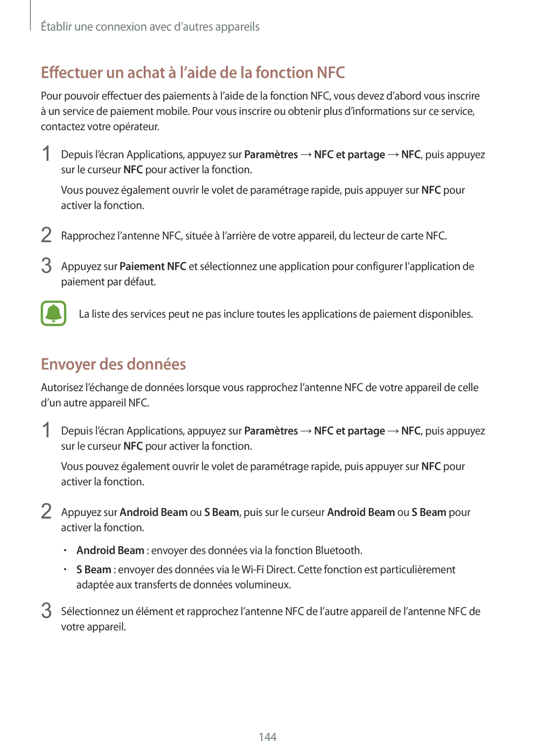 Samsung SM-N915FZKYXEF, SM-N915FZWYXEF manual Effectuer un achat à l’aide de la fonction NFC, Envoyer des données 