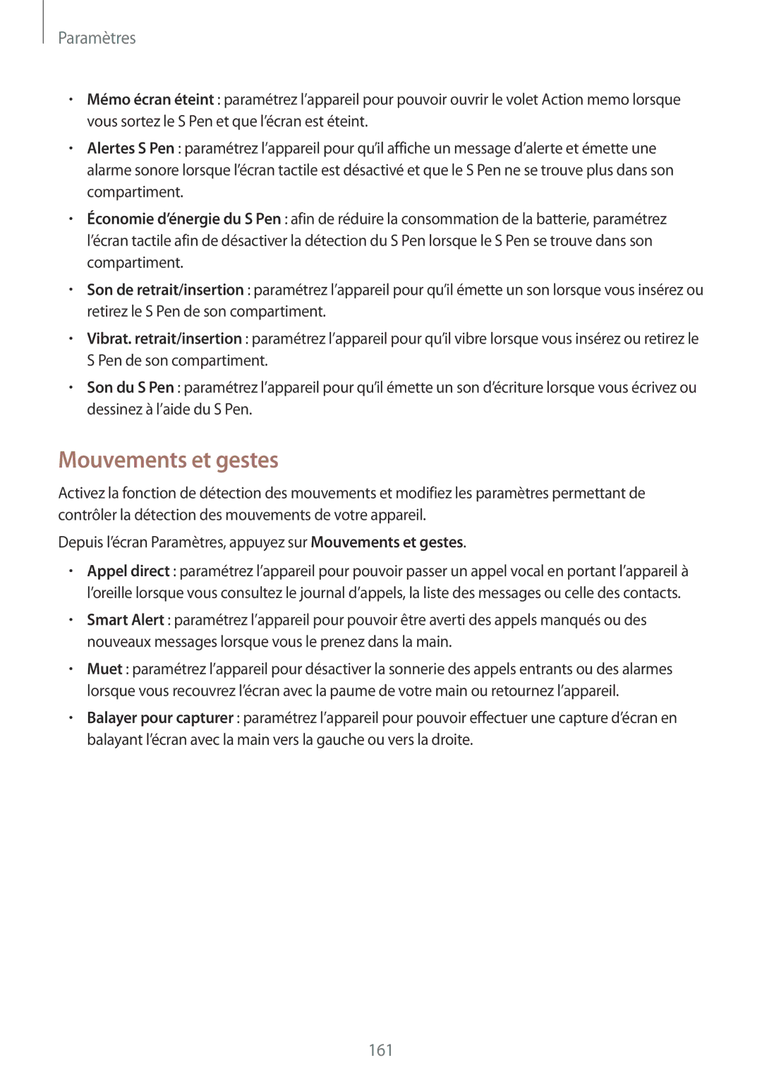 Samsung SM-N915FZWYXEF, SM-N915FZKYXEF manual Mouvements et gestes 