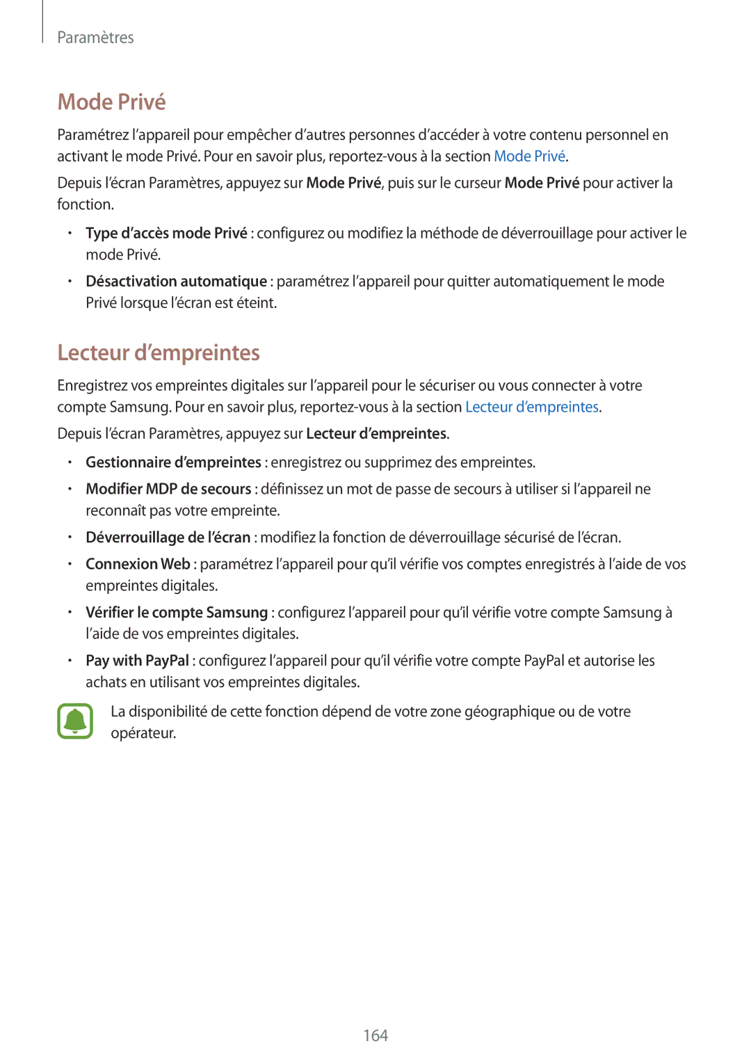 Samsung SM-N915FZKYXEF, SM-N915FZWYXEF manual Mode Privé, Lecteur d’empreintes 