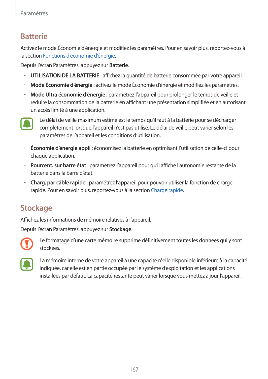 Samsung SM-N915FZWYXEF, SM-N915FZKYXEF manual Batterie, Stockage 