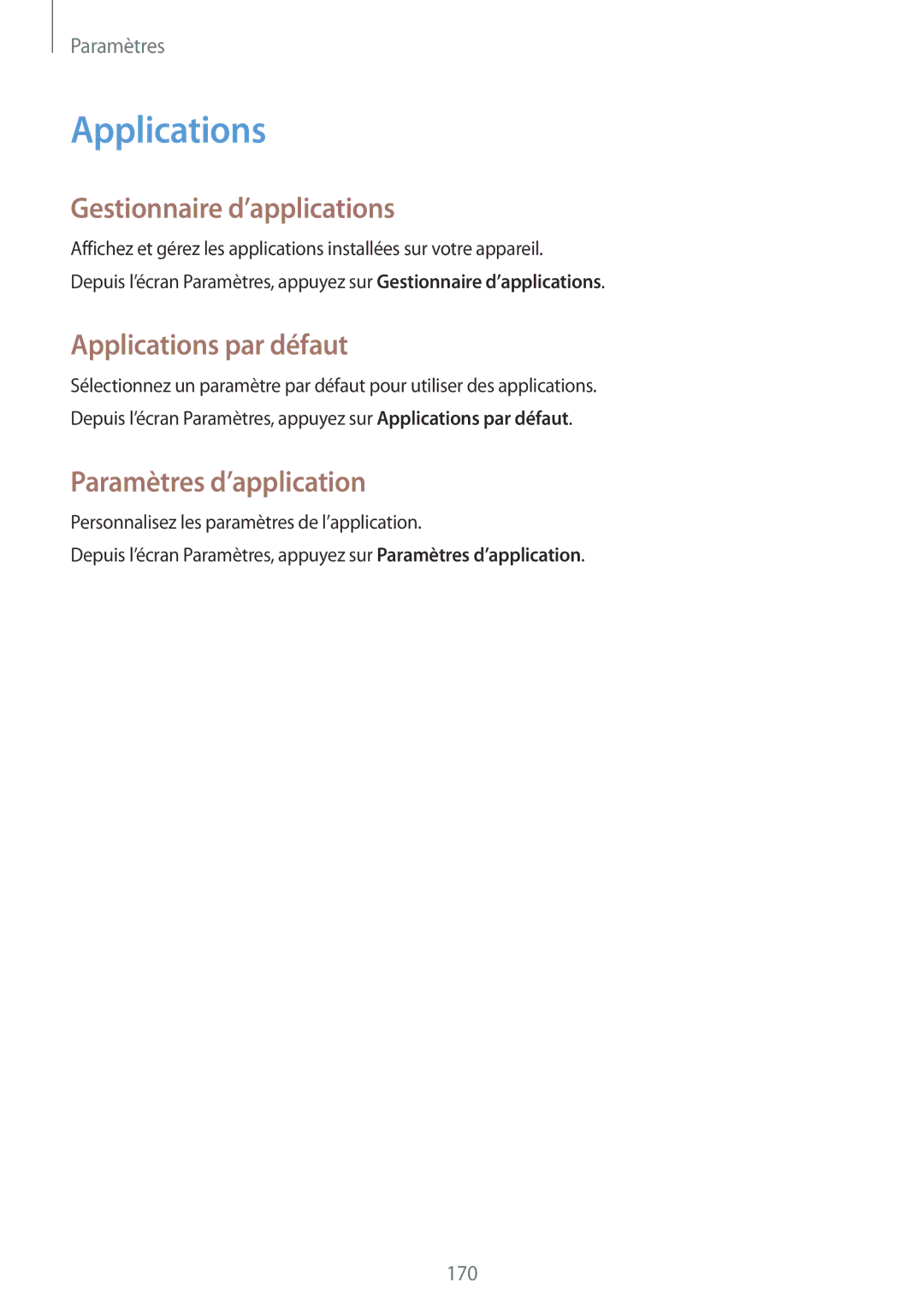 Samsung SM-N915FZKYXEF, SM-N915FZWYXEF Gestionnaire d’applications, Applications par défaut, Paramètres d’application 