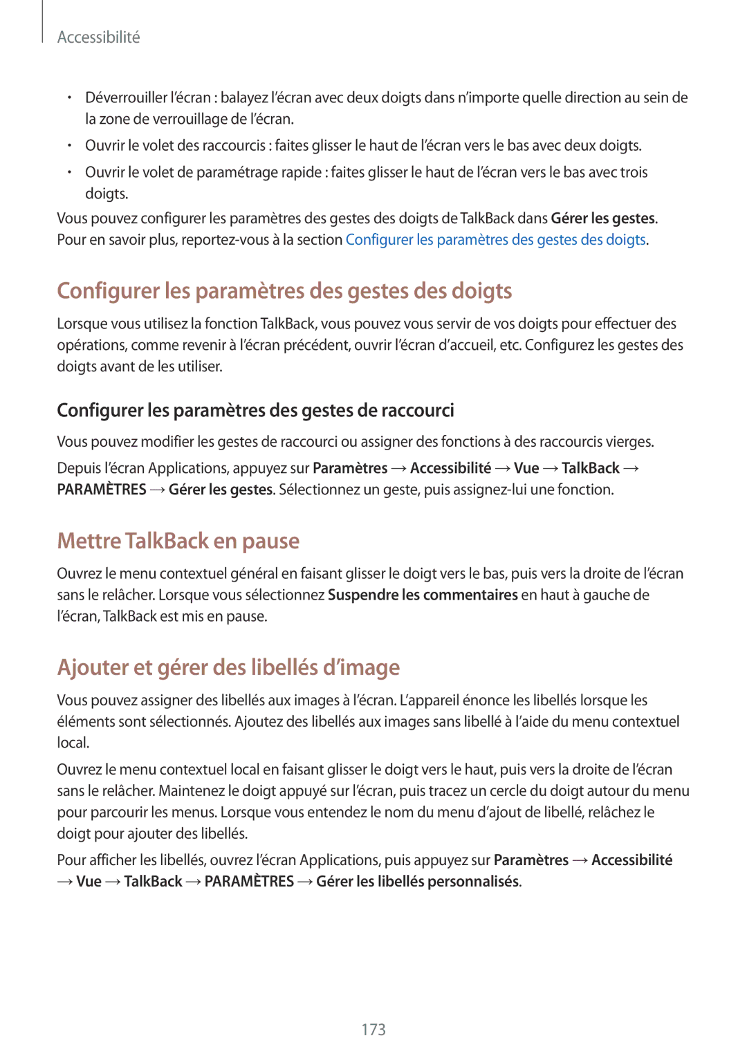 Samsung SM-N915FZWYXEF, SM-N915FZKYXEF manual Configurer les paramètres des gestes des doigts, Mettre TalkBack en pause 