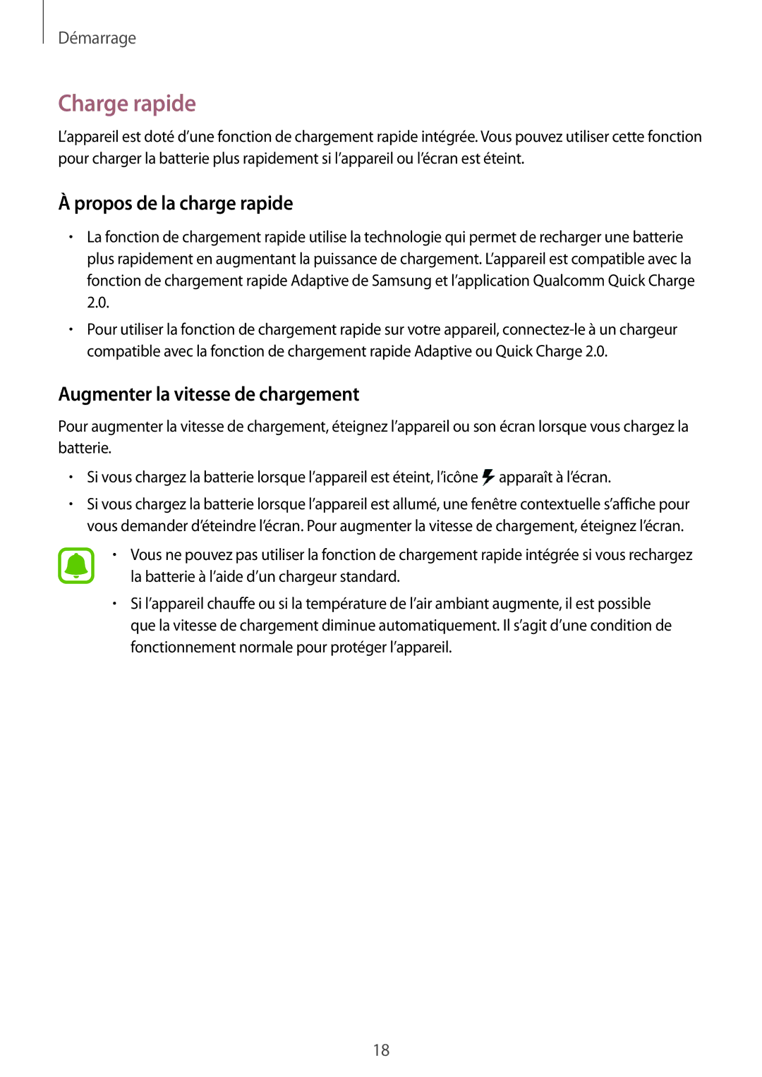 Samsung SM-N915FZKYXEF, SM-N915FZWYXEF manual Charge rapide, Propos de la charge rapide, Augmenter la vitesse de chargement 