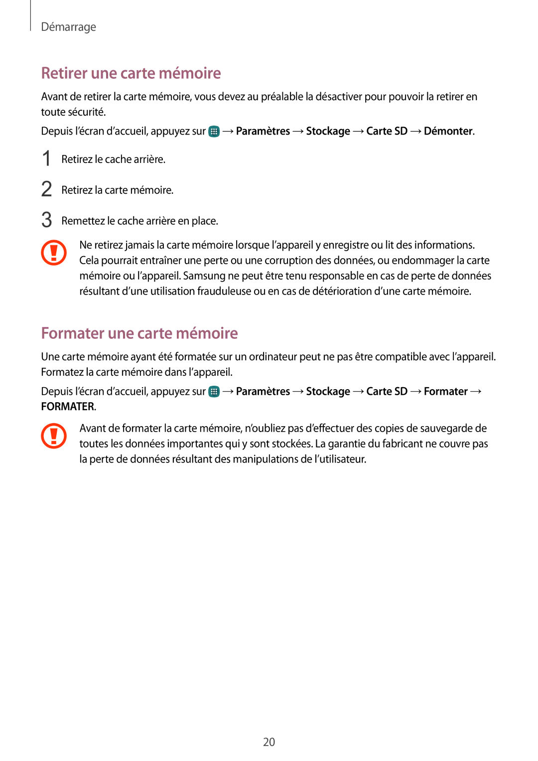 Samsung SM-N915FZKYXEF, SM-N915FZWYXEF manual Retirer une carte mémoire, Formater une carte mémoire 