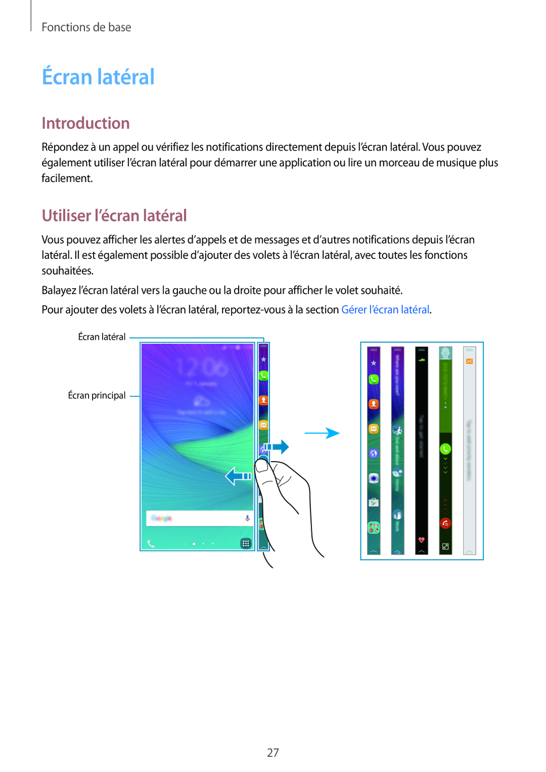 Samsung SM-N915FZWYXEF, SM-N915FZKYXEF manual Écran latéral, Introduction, Utiliser l’écran latéral 