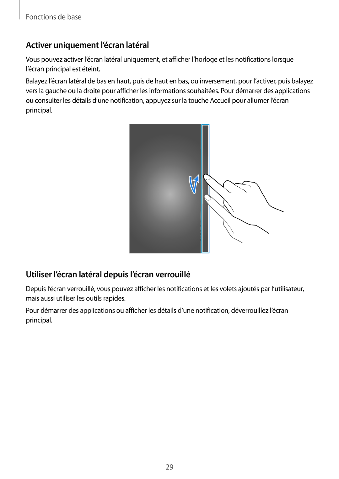 Samsung SM-N915FZWYXEF manual Activer uniquement l’écran latéral, Utiliser l’écran latéral depuis l’écran verrouillé 