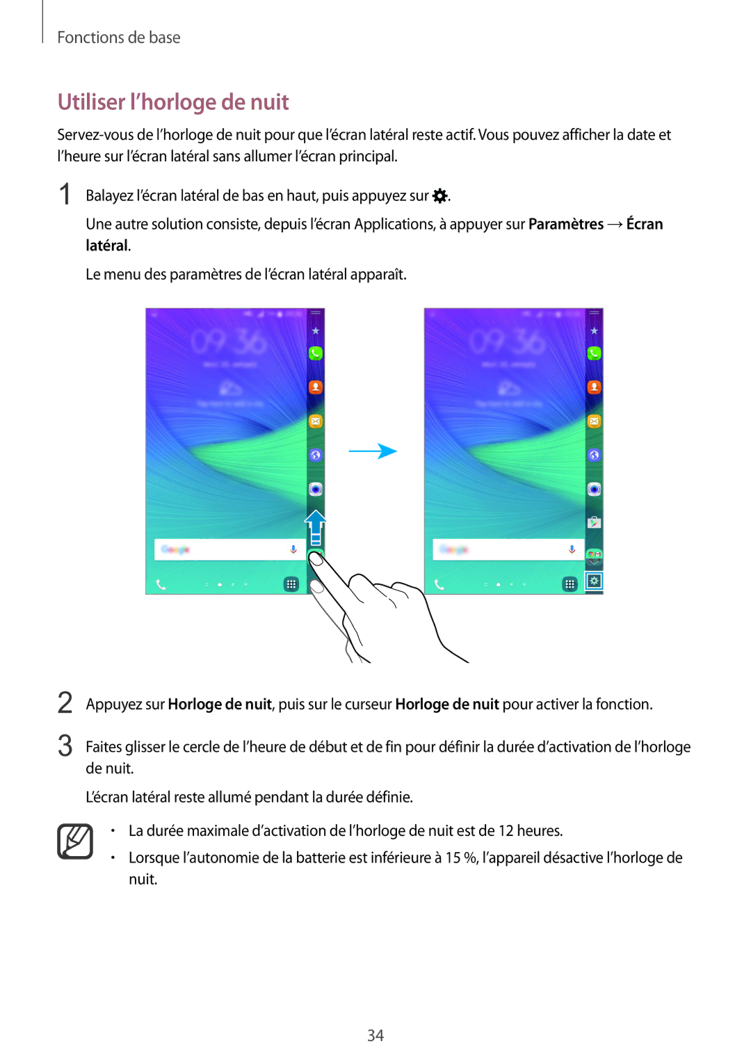 Samsung SM-N915FZKYXEF, SM-N915FZWYXEF manual Utiliser l’horloge de nuit 