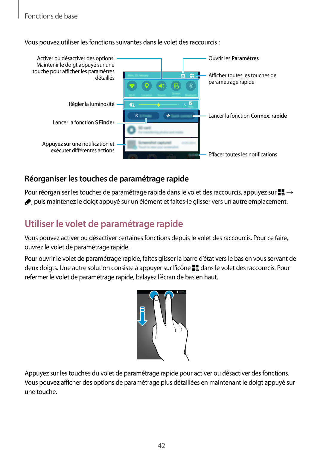 Samsung SM-N915FZKYXEF manual Utiliser le volet de paramétrage rapide, Réorganiser les touches de paramétrage rapide 