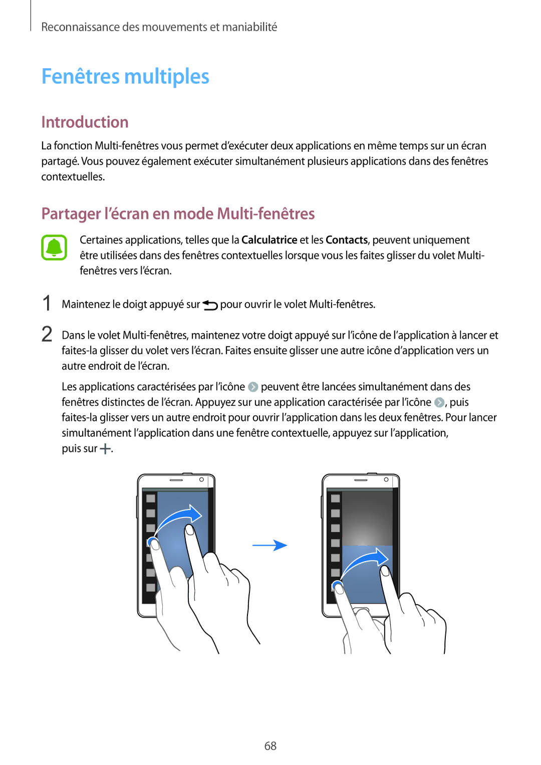 Samsung SM-N915FZKYXEF, SM-N915FZWYXEF manual Fenêtres multiples, Partager l’écran en mode Multi-fenêtres 