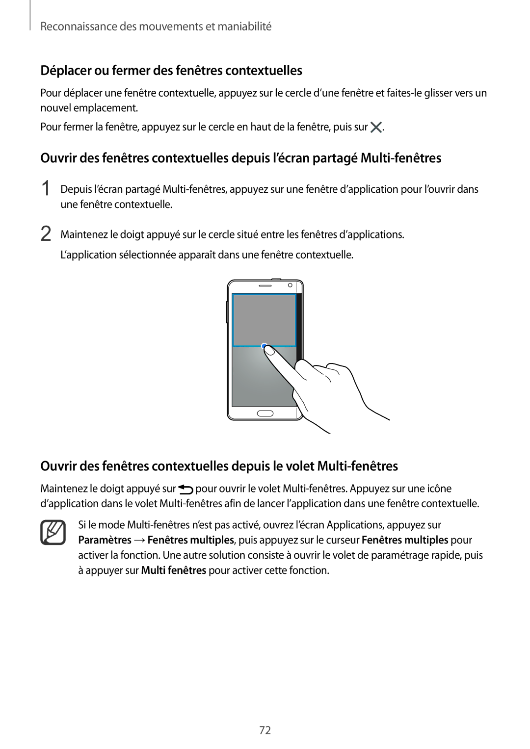 Samsung SM-N915FZKYXEF, SM-N915FZWYXEF manual Déplacer ou fermer des fenêtres contextuelles 