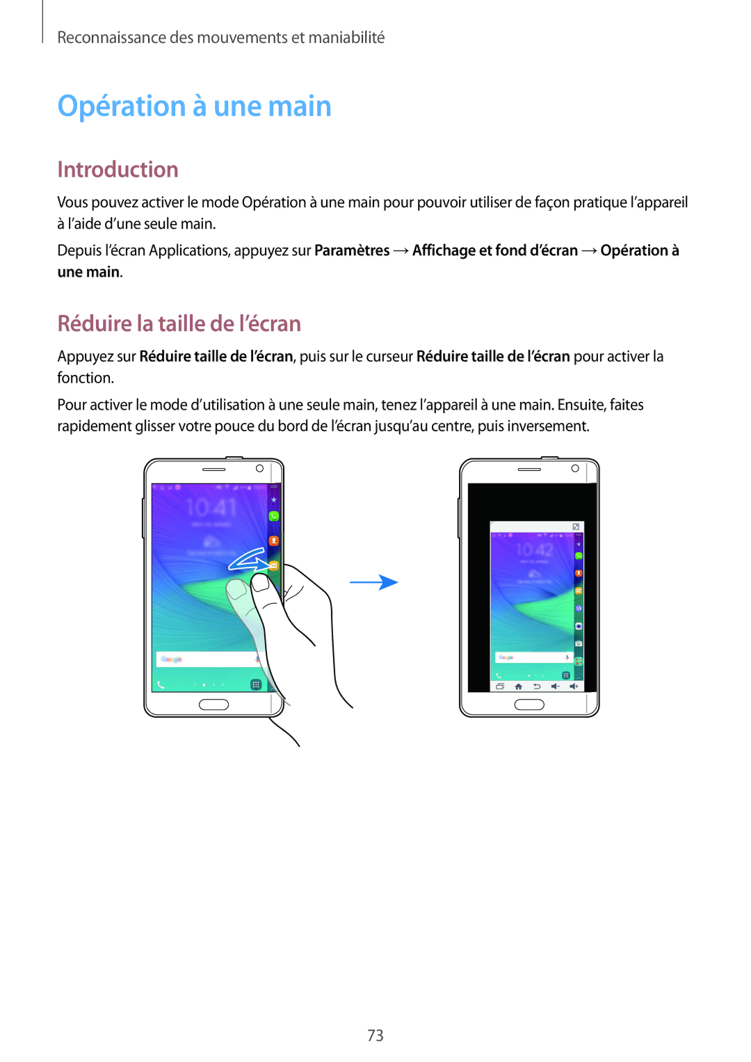 Samsung SM-N915FZWYXEF, SM-N915FZKYXEF manual Opération à une main, Réduire la taille de l’écran 