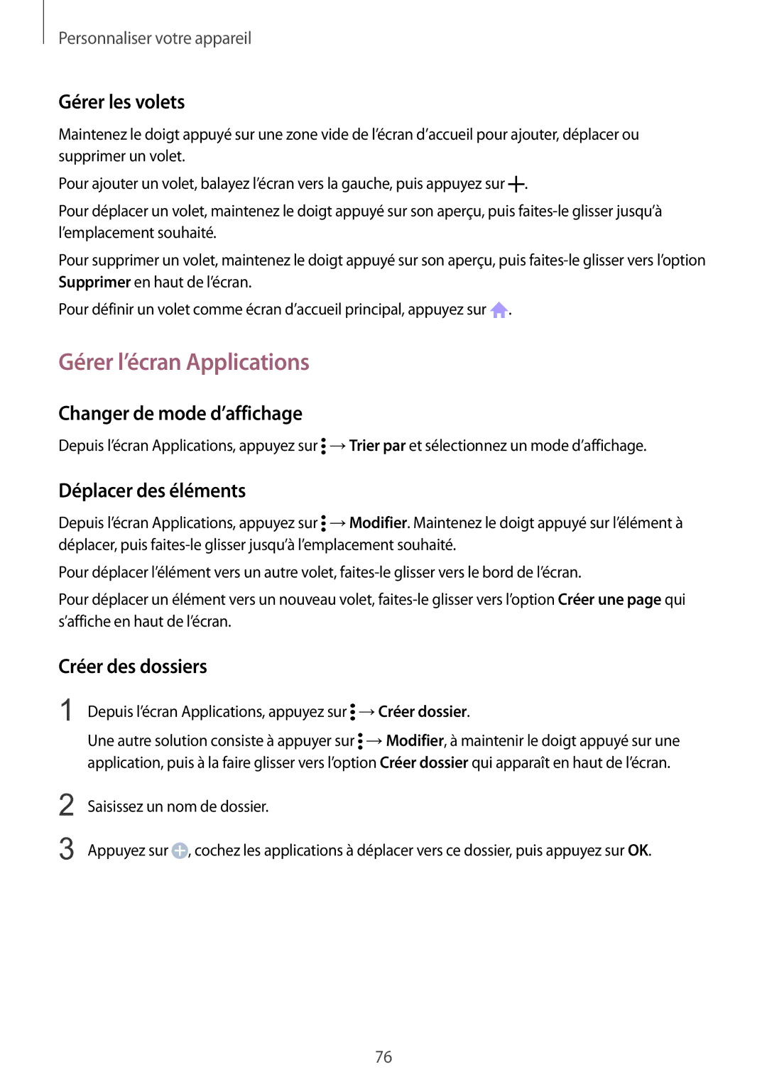 Samsung SM-N915FZKYXEF Gérer l’écran Applications, Gérer les volets, Changer de mode d’affichage, Déplacer des éléments 