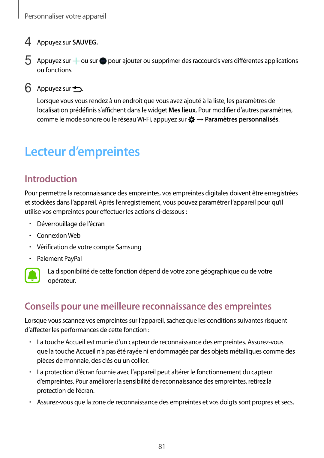 Samsung SM-N915FZWYXEF, SM-N915FZKYXEF Lecteur d’empreintes, Conseils pour une meilleure reconnaissance des empreintes 