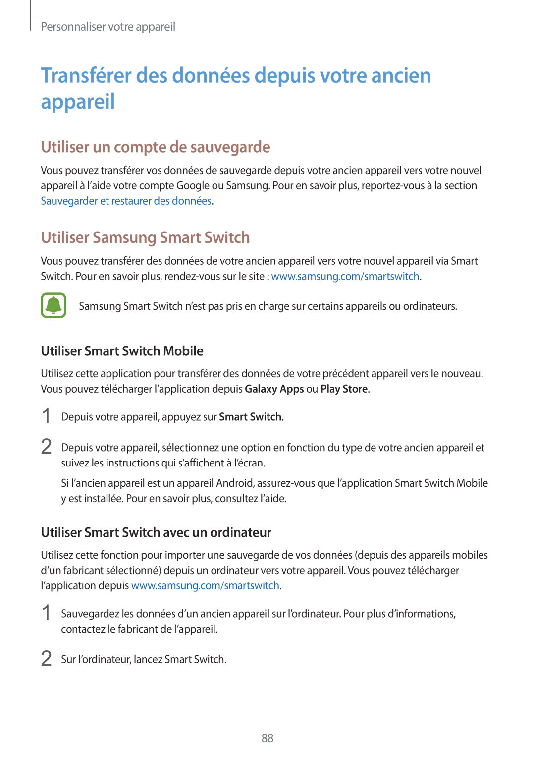 Samsung SM-N915FZKYXEF manual Transférer des données depuis votre ancien appareil, Utiliser un compte de sauvegarde 