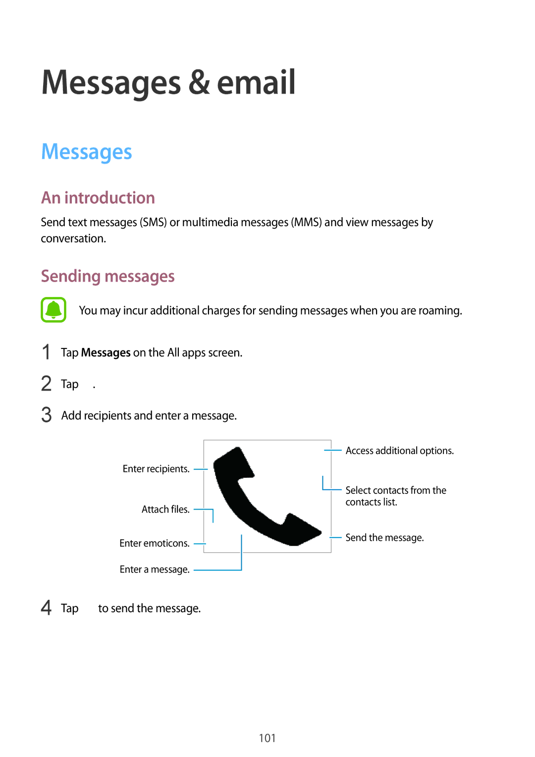 Samsung SM-N915FZKEXEV, SM-N915FZWEKSA, SM-N915FZWEXEV, SM-N915FZWEILO, SM-N915FZKEILO Messages & email, Sending messages 