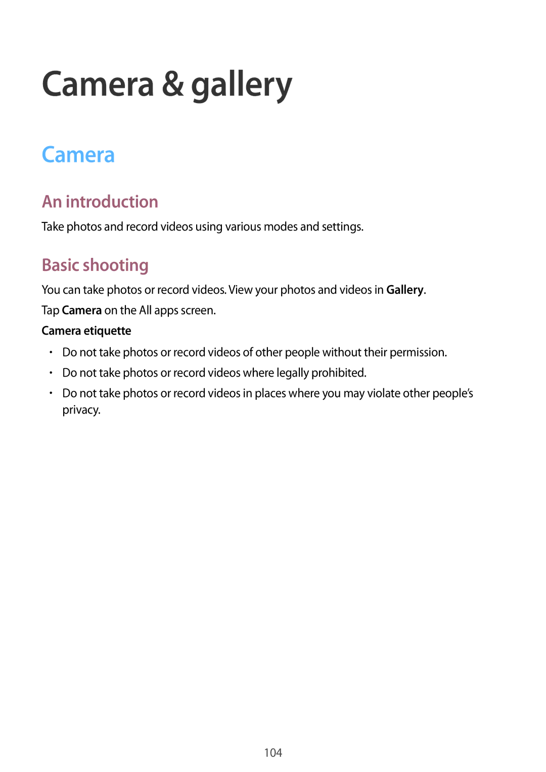 Samsung SM-N915FZKEILO, SM-N915FZWEKSA, SM-N915FZKEXEV, SM-N915FZWEXEV Camera & gallery, Basic shooting, Camera etiquette 