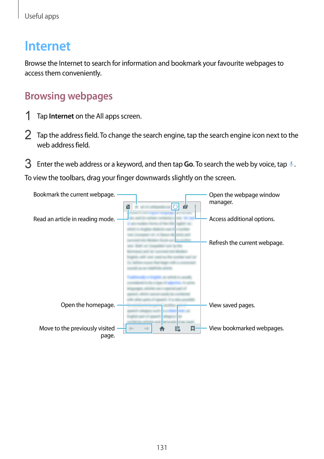 Samsung SM-N915FZKEXEV, SM-N915FZWEKSA, SM-N915FZWEXEV, SM-N915FZWEILO, SM-N915FZKEILO manual Internet, Browsing webpages 