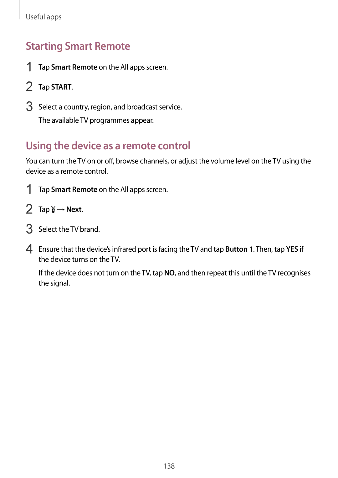 Samsung SM-N915FZWEILO, SM-N915FZWEKSA, SM-N915FZKEXEV manual Starting Smart Remote, Using the device as a remote control 