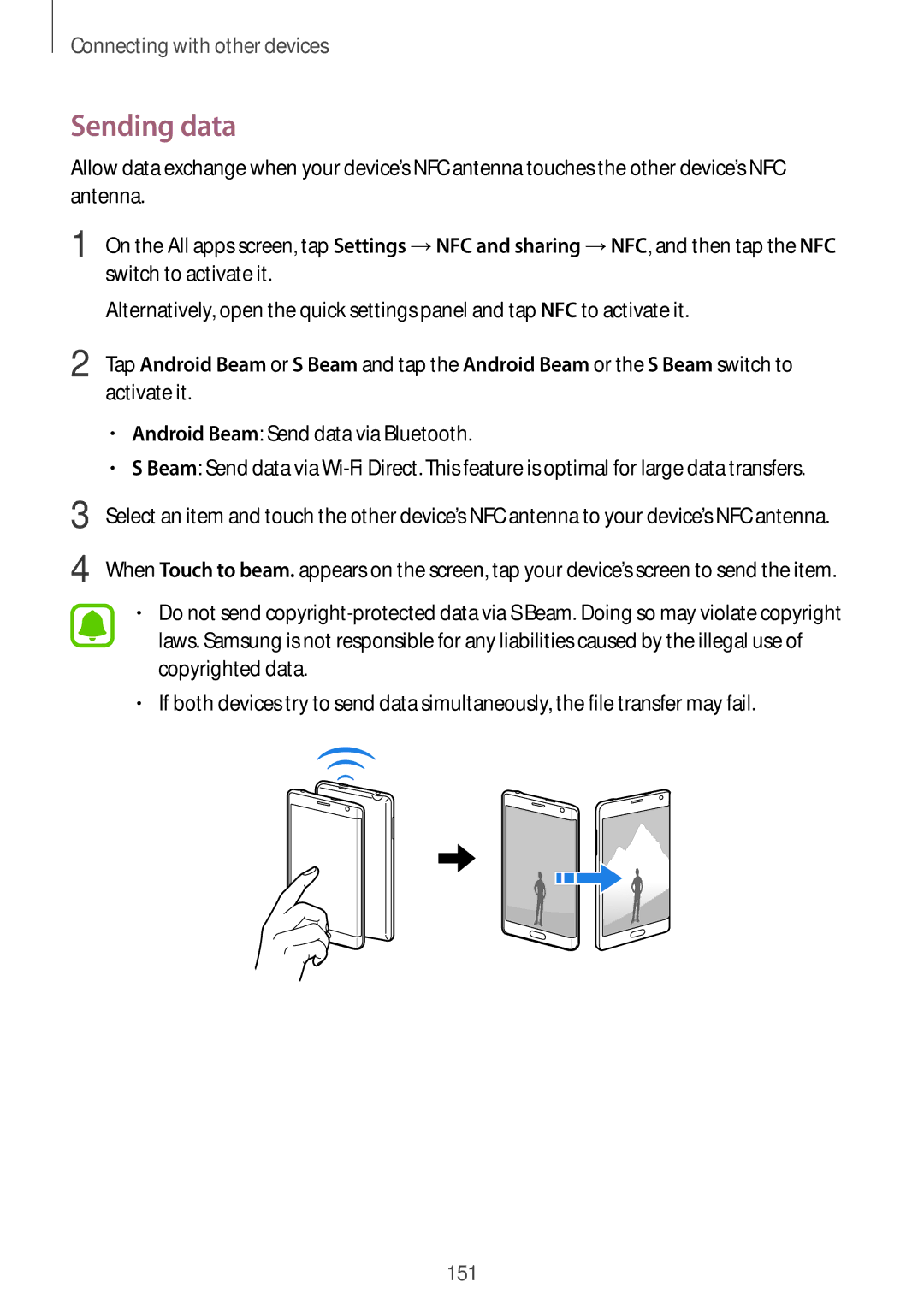 Samsung SM-N915FZKEXEV, SM-N915FZWEKSA, SM-N915FZWEXEV, SM-N915FZWEILO Sending data, Android Beam Send data via Bluetooth 