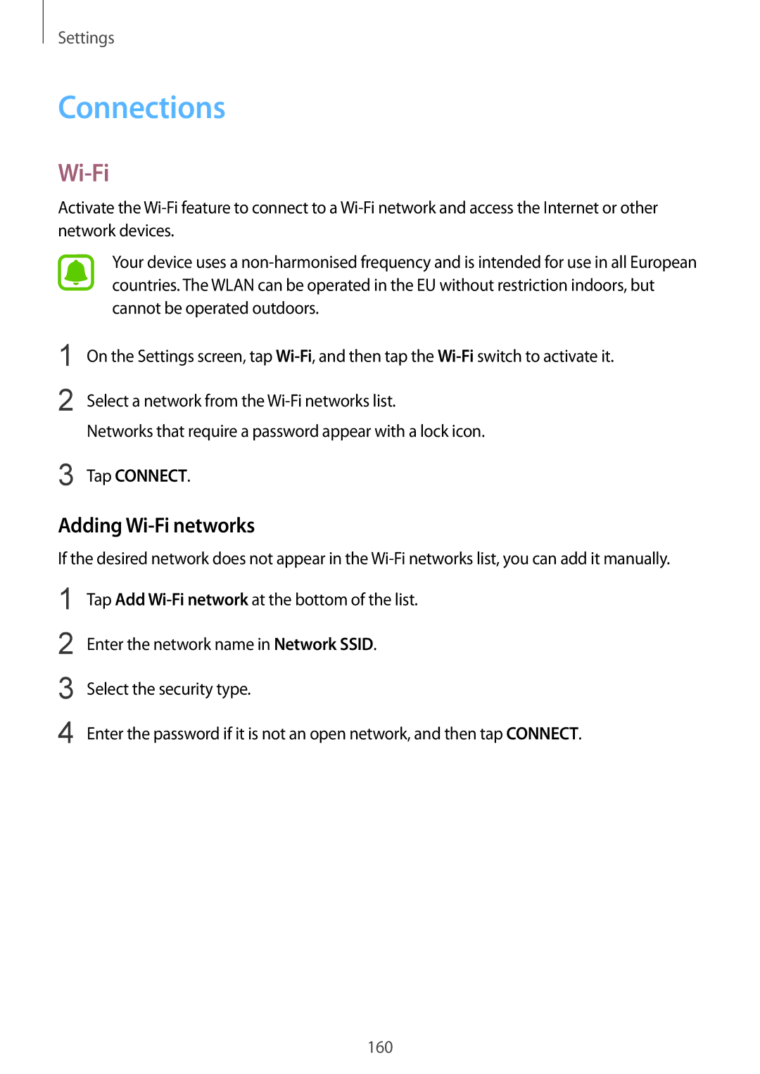 Samsung SM-N915FZWEKSA, SM-N915FZKEXEV, SM-N915FZWEXEV, SM-N915FZWEILO Connections, Adding Wi-Fi networks, Tap Connect 