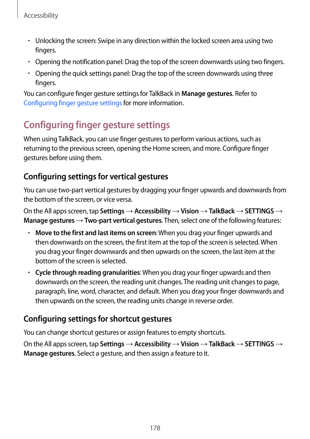 Samsung SM-N915FZWEILO, SM-N915FZWEKSA Configuring finger gesture settings, Configuring settings for vertical gestures 