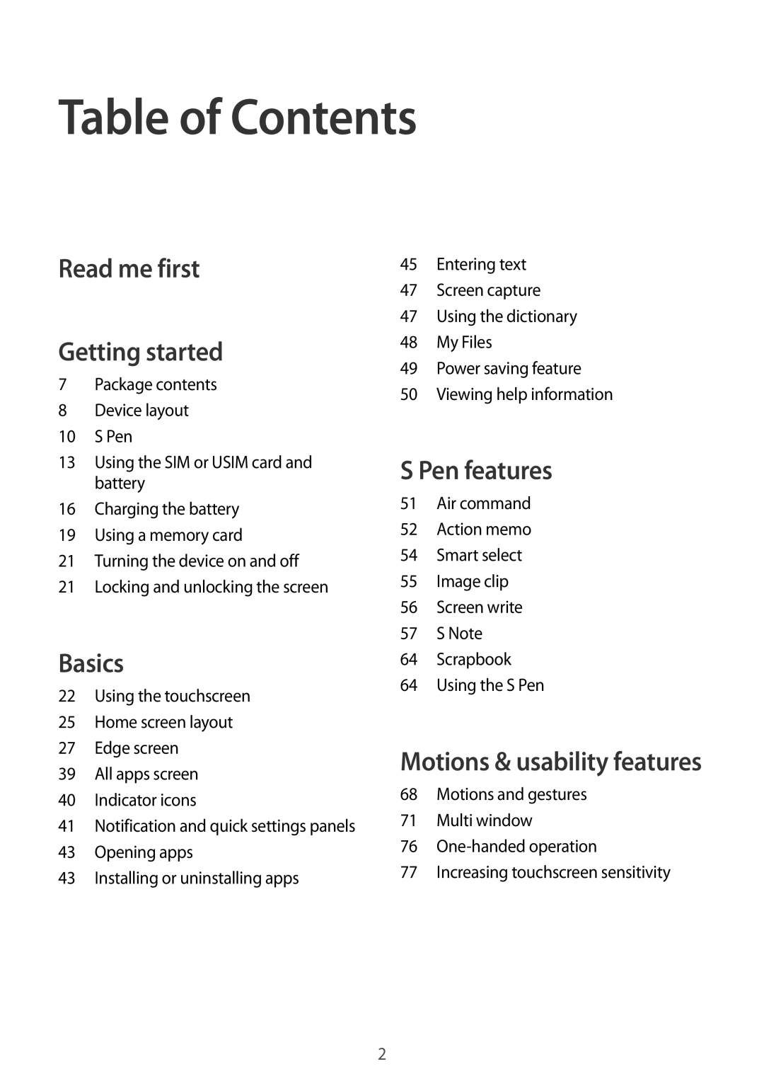 Samsung SM-N915FZWEXEV, SM-N915FZWEKSA, SM-N915FZKEXEV, SM-N915FZWEILO, SM-N915FZKEILO manual Table of Contents 