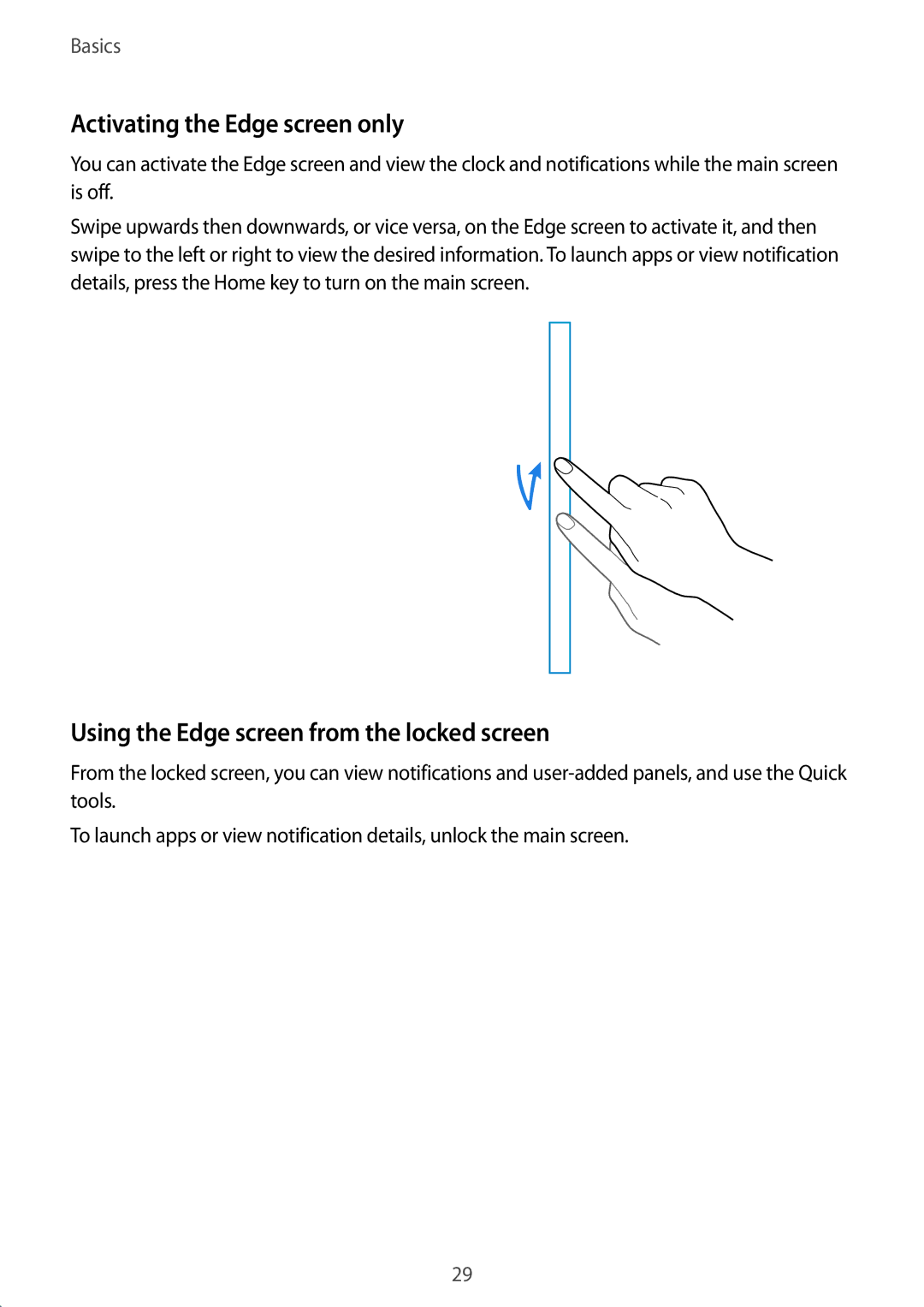 Samsung SM-N915FZKEILO, SM-N915FZWEKSA manual Activating the Edge screen only, Using the Edge screen from the locked screen 