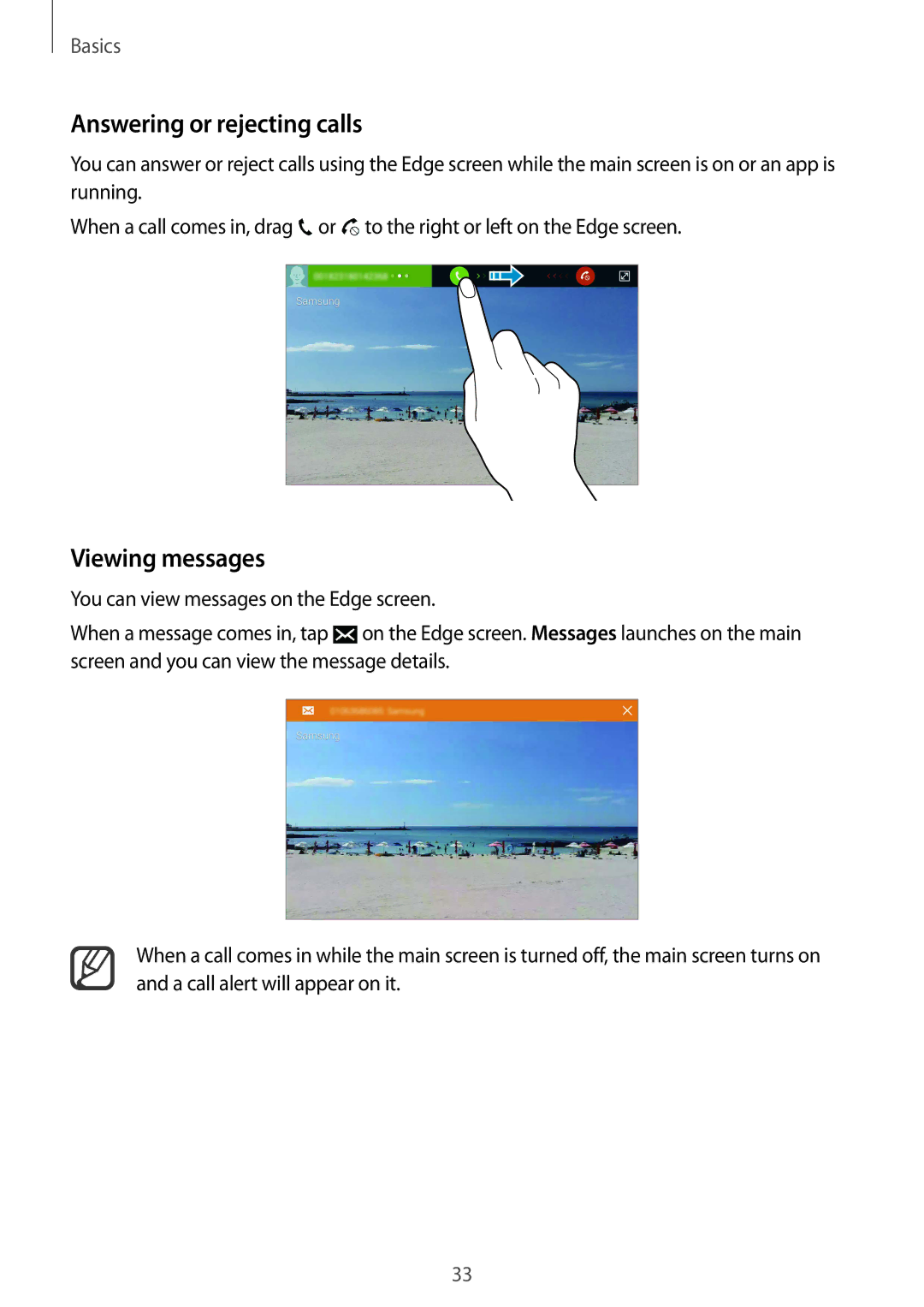 Samsung SM-N915FZWEILO, SM-N915FZWEKSA, SM-N915FZKEXEV, SM-N915FZWEXEV manual Answering or rejecting calls, Viewing messages 