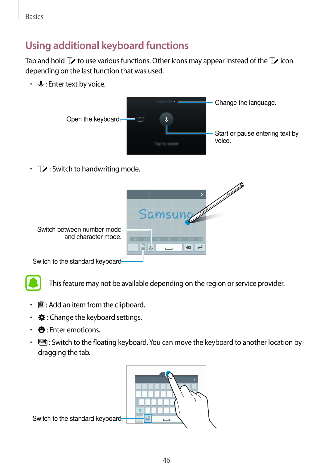 Samsung SM-N915FZKEXEV, SM-N915FZWEKSA, SM-N915FZWEXEV manual Using additional keyboard functions, Switch to handwriting mode 