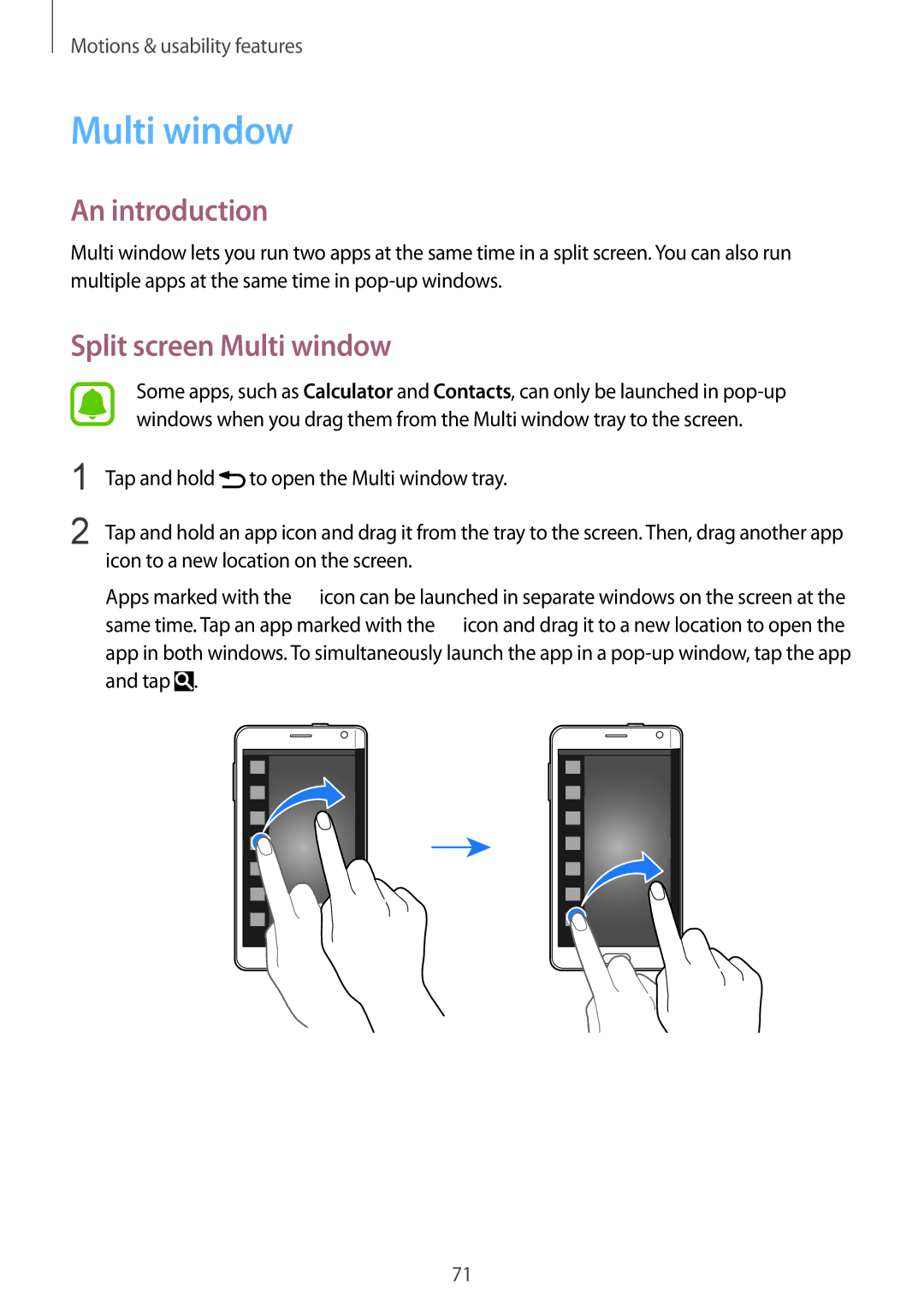 Samsung SM-N915FZKEXEV, SM-N915FZWEKSA, SM-N915FZWEXEV, SM-N915FZWEILO, SM-N915FZKEILO manual Split screen Multi window 