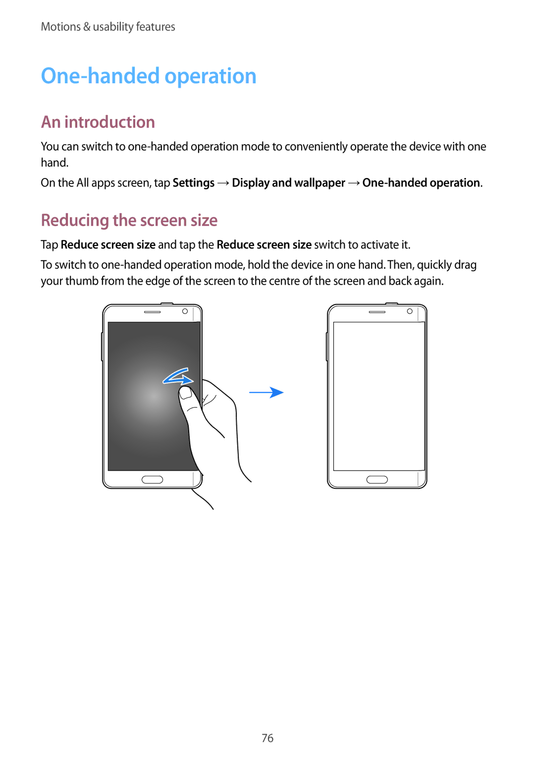 Samsung SM-N915FZKEXEV, SM-N915FZWEKSA, SM-N915FZWEXEV, SM-N915FZWEILO manual One-handed operation, Reducing the screen size 